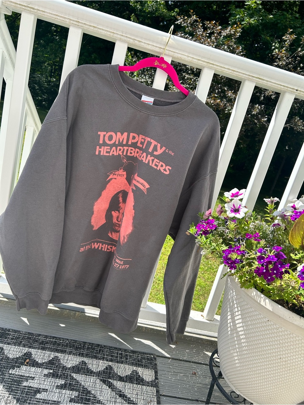 Tom Petty Heartbreakers Graphic Pullover Sweatshirt - Charcoal with Coral Print